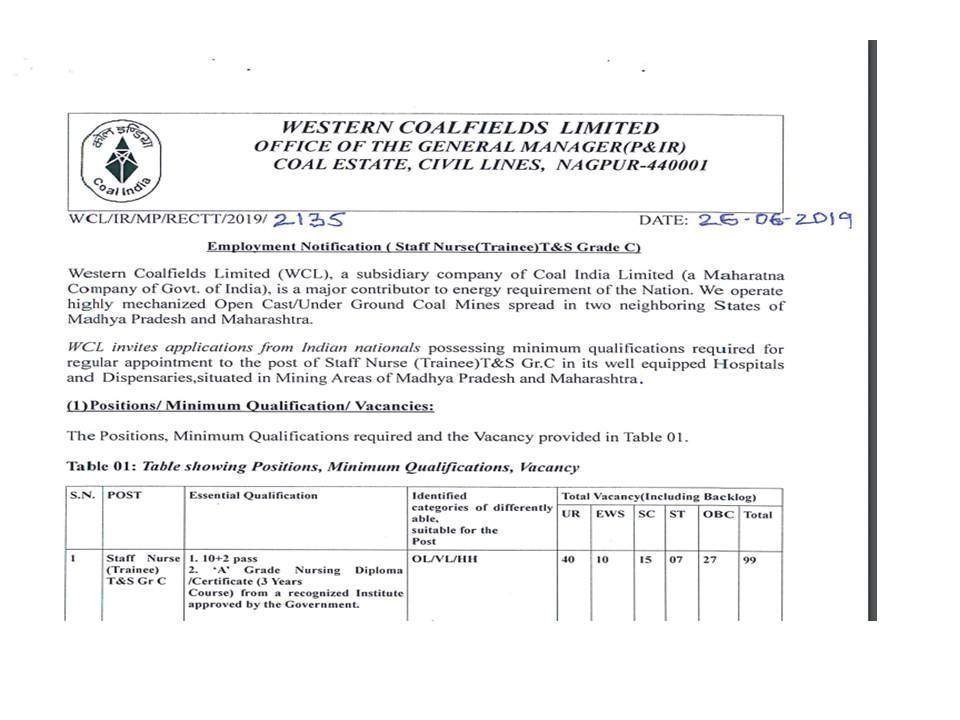 WCL Nursing Jobs 2019